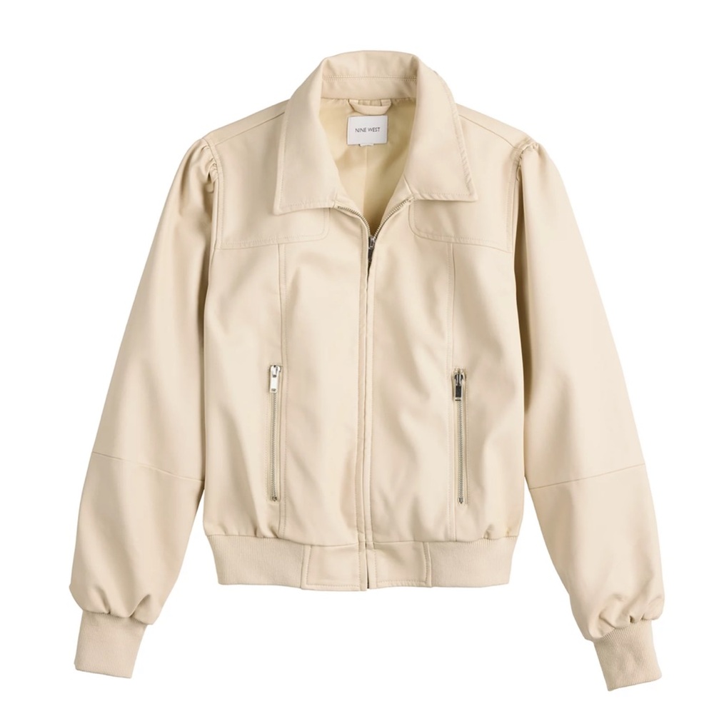 NWOT Size S, Color Bone, Women's Nine West Faux-Leather Aviator Jacket